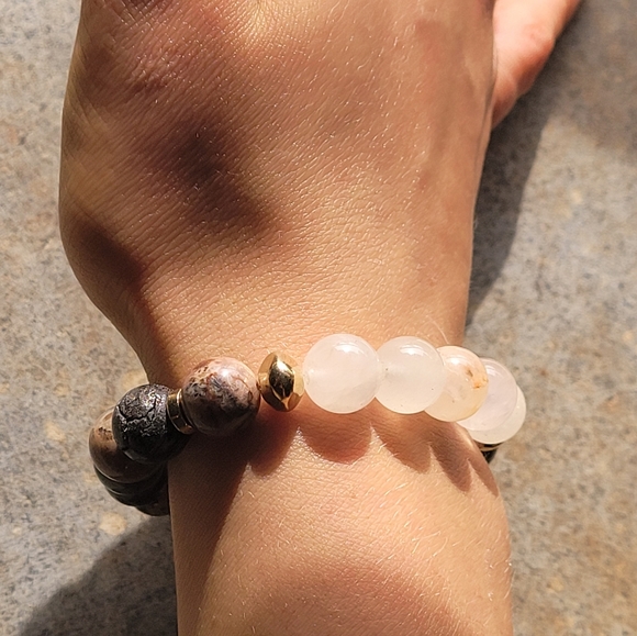 Rose Quartz & Fancy Jasper Stone Bohemian Bracelet - Picture 5 of 7